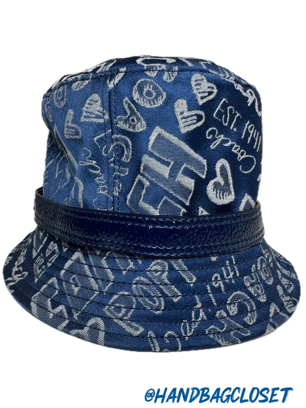 Coach Y2K Poppy Blue Graffiti Script  Story Patch Sara Bucket M/L Hat 80913 NWT